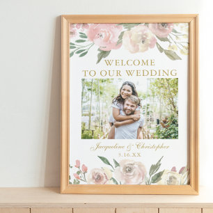 Poster Elegante Floral Rosa Dourado Fotografia Casamento 