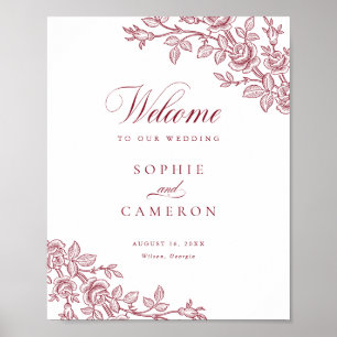 Poster Elegante Floral Vintage Burgundy Boas-Vindas de Ca