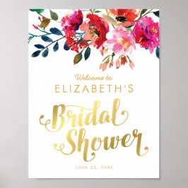 Pôster Elegante Floral Watercolor, Chá de panela Dourado