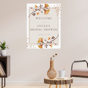 Poster Elegante Folha de Outono Dourada Chuveiro de Noiva