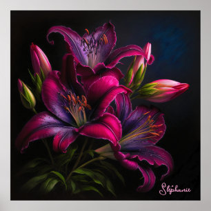 Poster Elegante Fuchsia Red Burgundy Lily Flower
