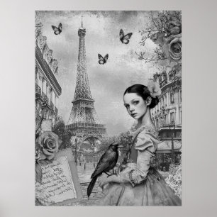 Poster Elegante Gótico monocromática vitoriana em Paris