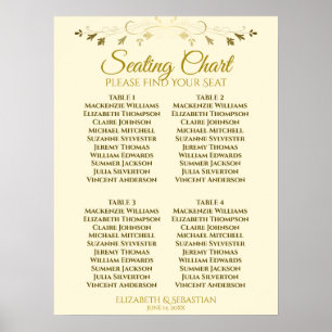 Poster Elegante Gráfico de Assentos de Casamento em Ouro
