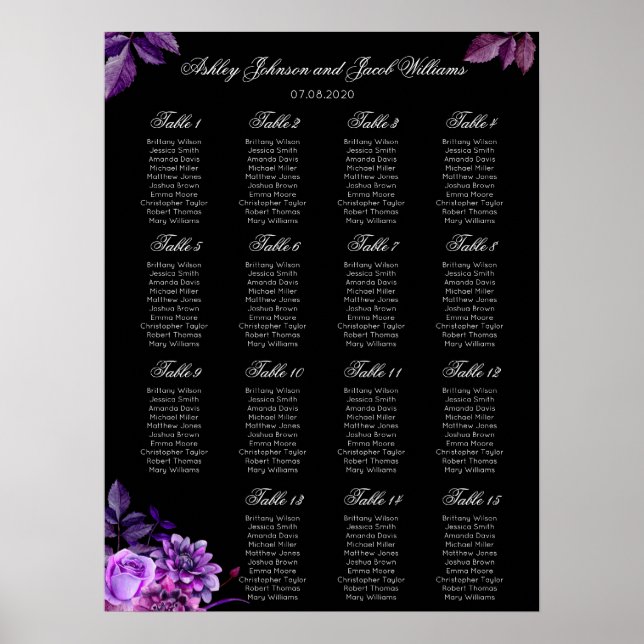 Poster Elegante gráfico de assentos de casamento preto e  (Frente)