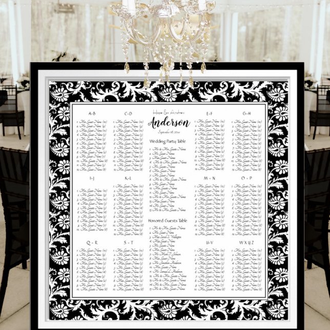 Poster Elegante Gráfico de Assentos de Casamento Preto e  (To see frame pricing, please enter your frame and mat options.)
