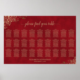 Poster Elegante Gráfico de Assentos de Casamento Vermelho