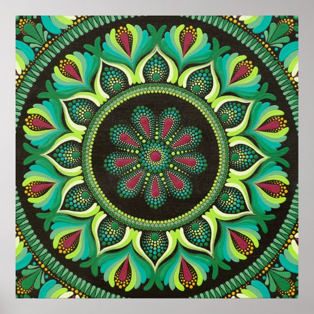 Poster Elegante Green Mandala | Bohemian Zen Minimalist (Frente)