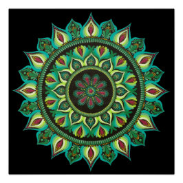 Pôster Elegante Green Mandala | Bohemian Zen Minimalist