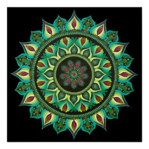 Pôster Elegante Green Mandala   Bohemian Zen Minimalist