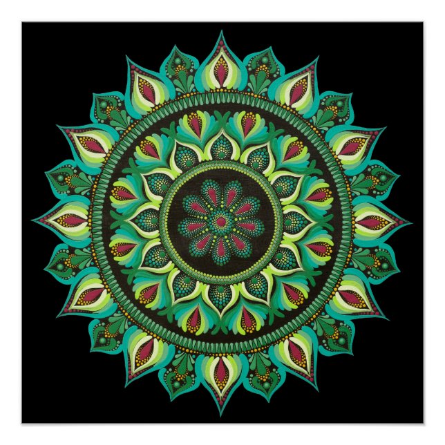 Pôster Elegante Green Mandala | Bohemian Zen Minimalist (Frente)