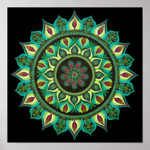 Poster Elegante Green Mandala   Bohemian Zen Minimalist