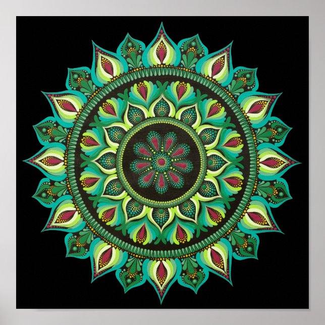 Poster Elegante Green Mandala | Bohemian Zen Minimalist (Frente)