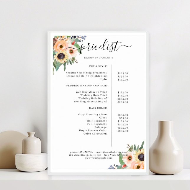 Poster Elegante Greenery Floral Salon (Greenery Floral Salon Price List Poster)