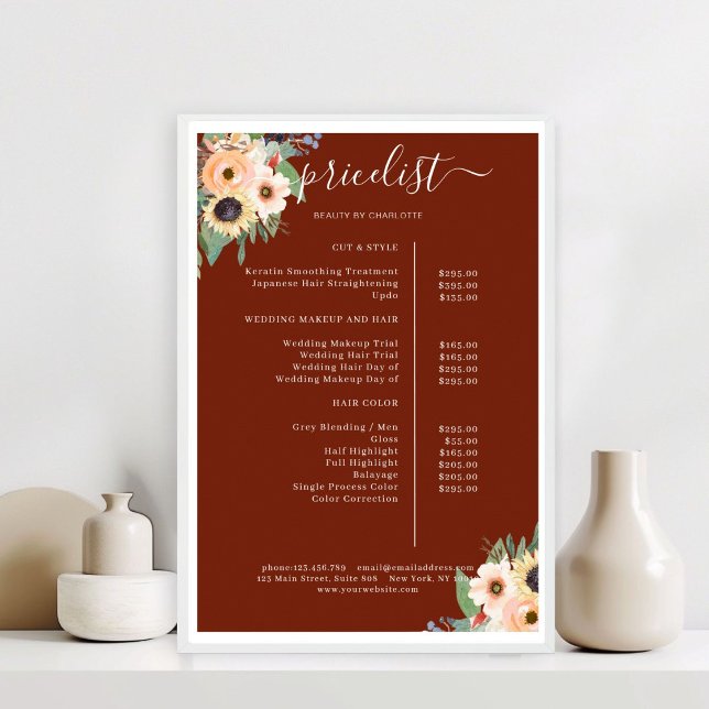 Poster Elegante Greenery Floral Salon Red (Elegant Greenery Floral Salon Red Poster)