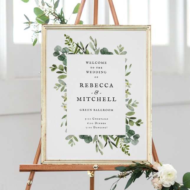 Poster Elegante Greenery Wedding Bem-vindo (Criador carregado)