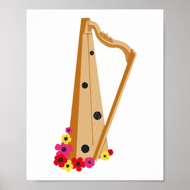 Poster Elegante Harp Floral (Frente)