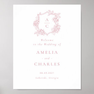 Poster Elegante Hortênsia Floral Crista Bem-Vindo Casamen