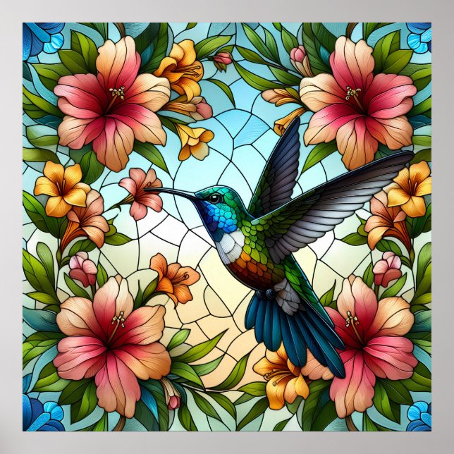 Poster Elegante Hummingbird com Efeito de Vidro Obtido (Frente)