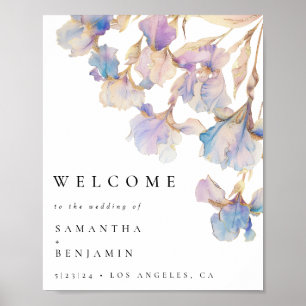 Poster Elegante Iris Floral Wedding Bem-vindo