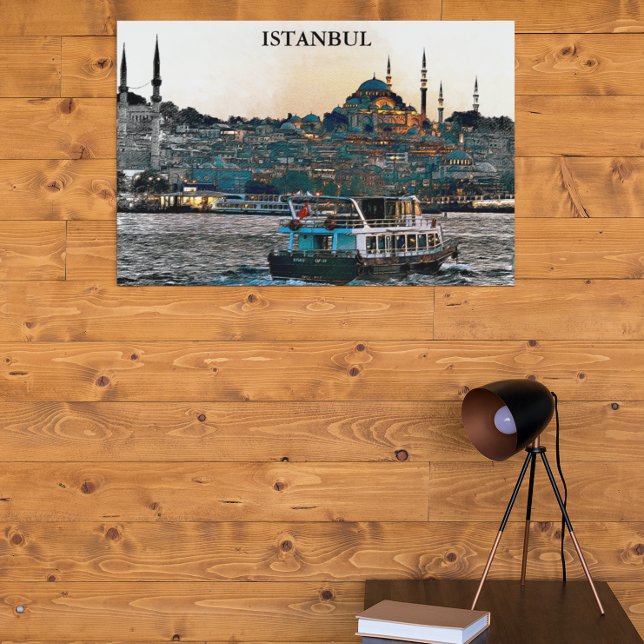 Poster Elegante Istambul Turquia Arquitetura de Sophia Ha (Istanbul Turkey Pnaorama view)
