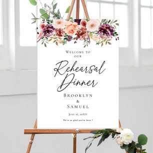 Poster Elegante Janto de ensaio burgundy floral bem vindo