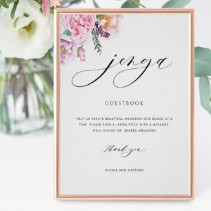 Poster Elegante Jenga Guestbook Pastel Floral Casamento S