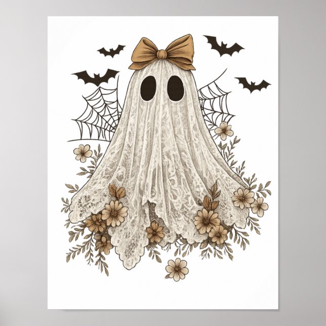 Poster Elegante Lace Ghost com Arco | Floral Ghost (Frente)