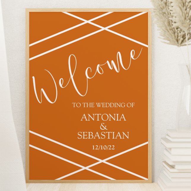 Poster Elegante Laranja Burnt Stripes Bem-vindas 18x24 Po (Criador carregado)