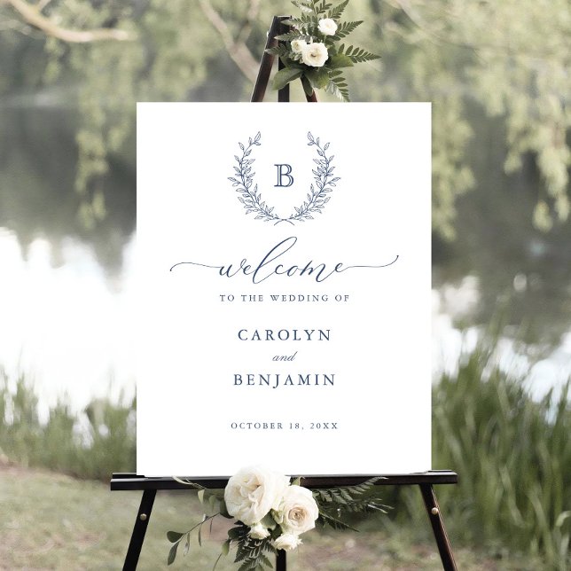 Poster Elegante Laurel Wreath Monograma Crest Sinal de Bo (Criador carregado)