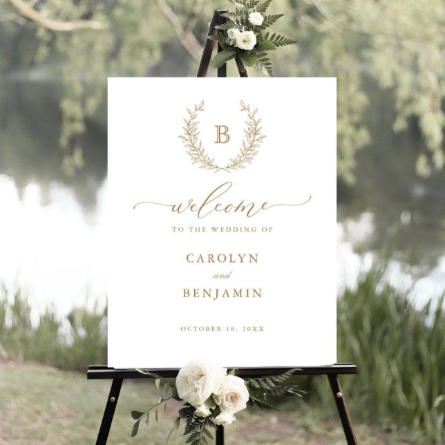 Poster Elegante Laurel Wreath Monograma Crest Sinal de Bo (Criador carregado)