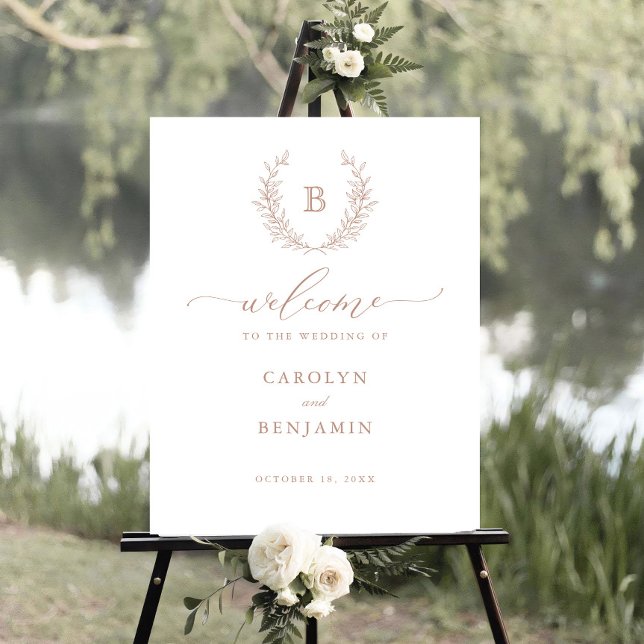 Poster Elegante Laurel Wreath Monograma Crest Sinal de Bo (Criador carregado)