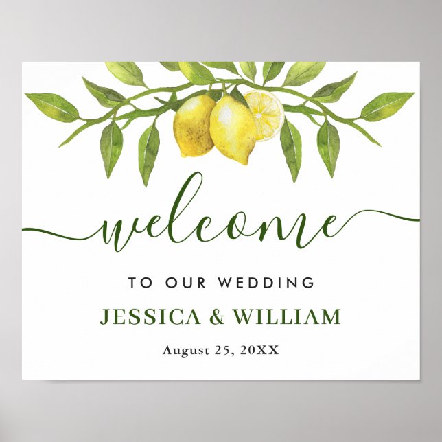 Poster Elegante Lemons Greenerding WEDDING Sinal de Boas- (Frente)