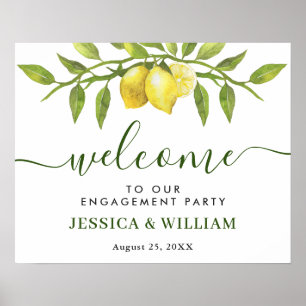 Poster Elegante Lemons Greenery FESTA DE NOIVADO Bem-vind
