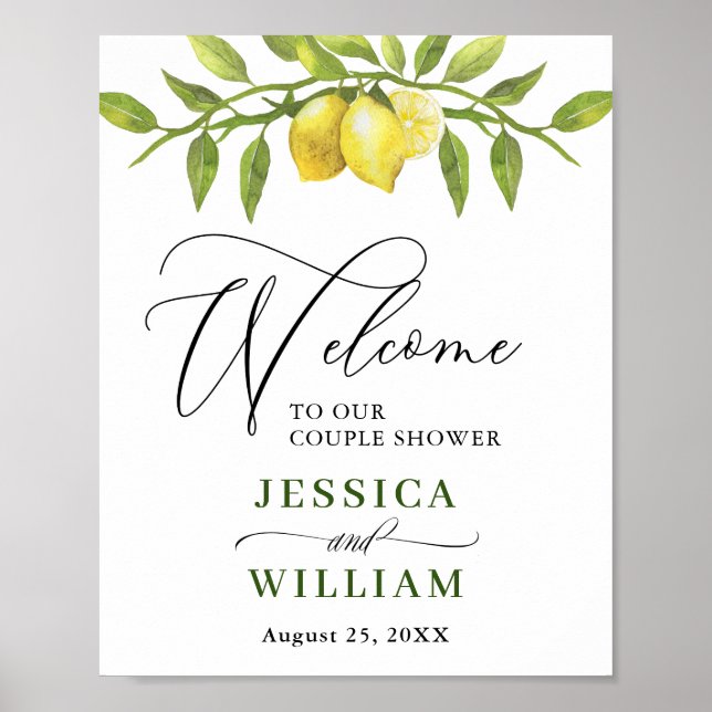 Poster Elegante Lemons Greenery WELCOME CHÁ Posto (Frente)