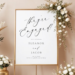 Poster Elegante Letra de Caligrafia Eles Estão Noivos Bem