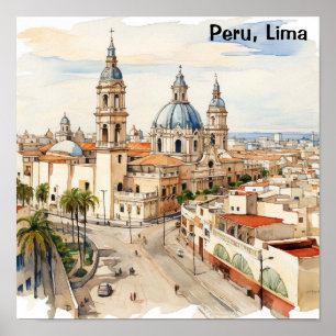 Poster Elegante Lima Peru Panorama em Aquarela