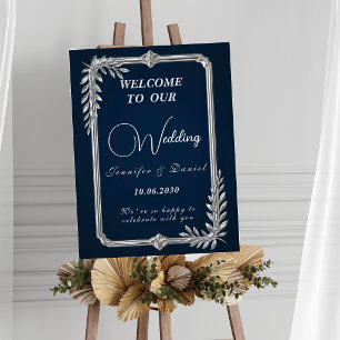 Poster Elegante Luxo Sinal de Casamento Azul Marinho e Pr