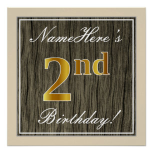 Pôster Elegante, madeira do falso, segundo aniversário d