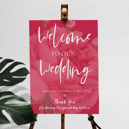 Poster Elegante Magenta Floral Bem-Vindo Ao Nosso Casamen