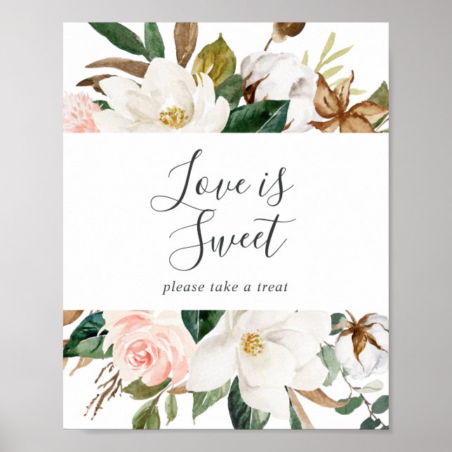 Poster Elegante Magnolia Love is Sweet Weding Sign (Frente)