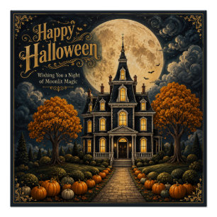 Pôster Elegante Mansão Assombrada de Halloween