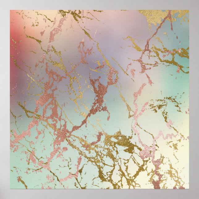 Poster Elegante Marble | Rosa verde de cobre Sage (Frente)