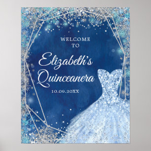 Poster Elegante Marinho azul de inverno Quinceañera Sinal