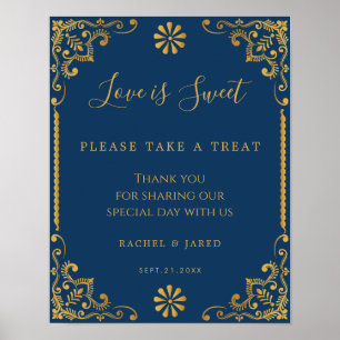 Poster Elegante Marinho Azul Quadro Dourado Casamento Fav
