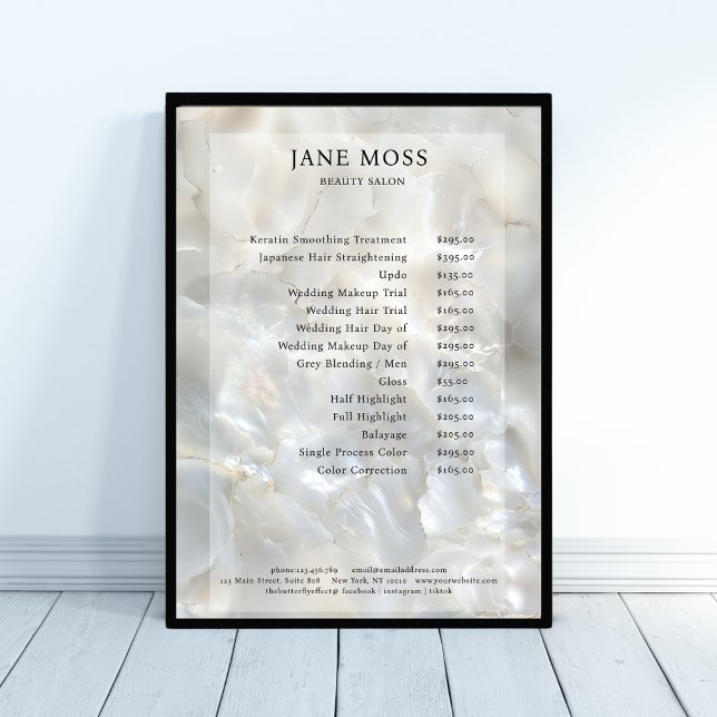 Poster Elegante, Mármore, Salão, Cartaz de Lista de Preço (Elegant, Marble, Salon, Price List Poster, printed & download available.)
