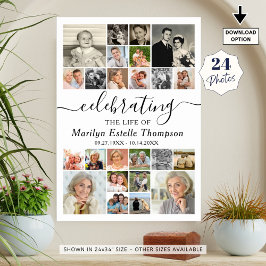 Poster Elegante Memorial 24 Foto Celebração da Vida
