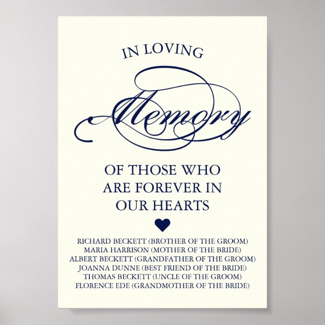 Poster Elegante Memorial de Casamento Azul e Script de Ma (Frente)