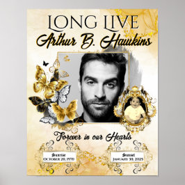 Poster Elegante Memorial Preto e Dourado 2 Fotos Funeral