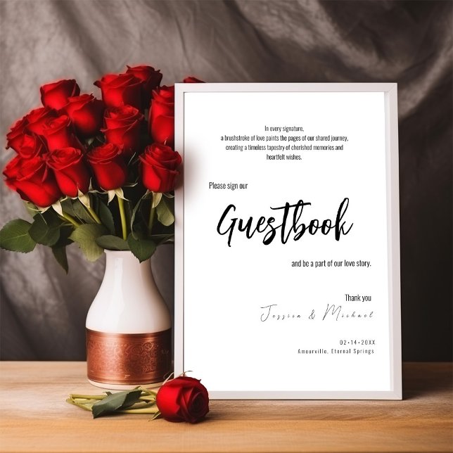 Poster Elegante Minimalista de Casamento (Beautiful Wedding guestbook Sign Our Guestbook poster from Minimalist Elegant collection)