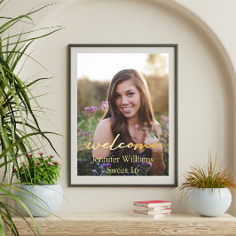 Poster elegante moderno sinal de boas-vindas de foto doce